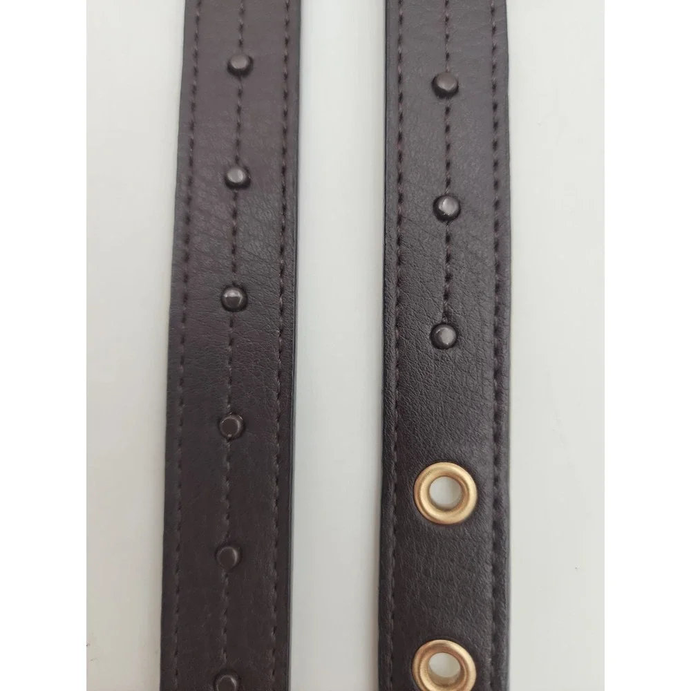 Vintage Chico's Skinny Belt Wood & Brass Rectangle Statement Buckle 35